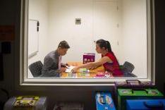 student working in SLP clinic