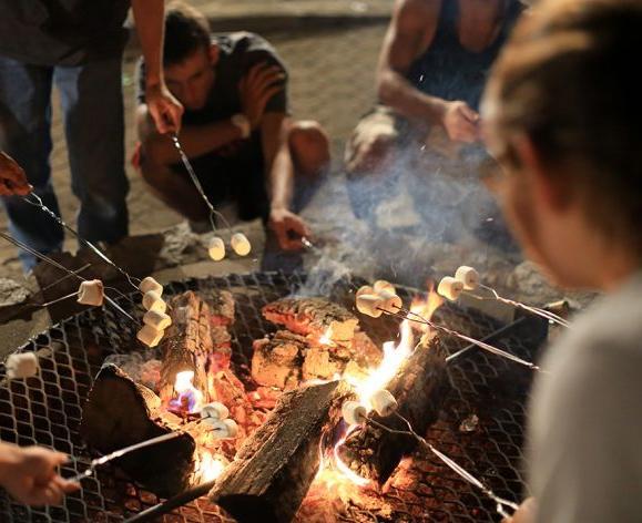 students around a fire pit roasting marshmallows